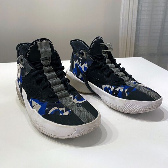 Nike Men's Jordan React Elevation PF Black Fractal Racer Blue Sneakers US Size 8 - Picture 1 of 9